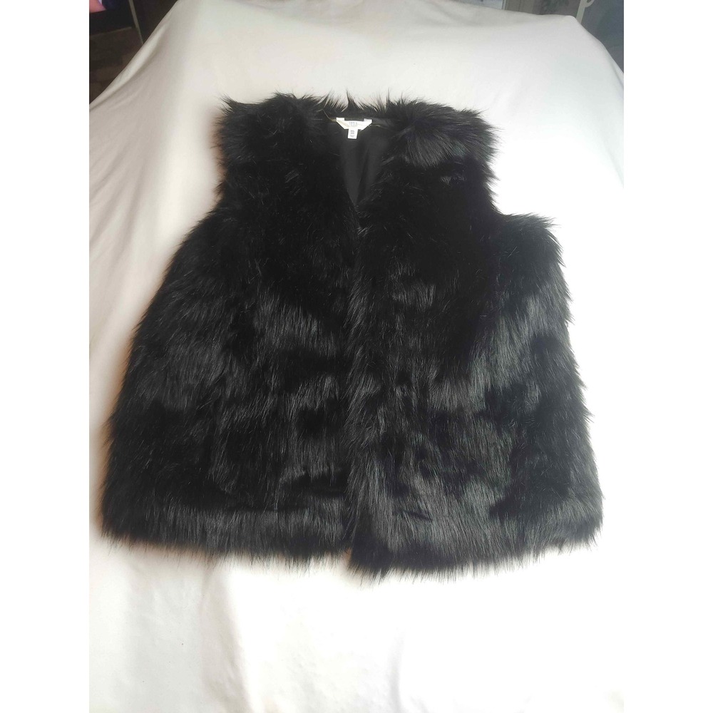 Time and Tru Womens Black Faux Fur Vest XXL Soot Sleeveless Coat‎
